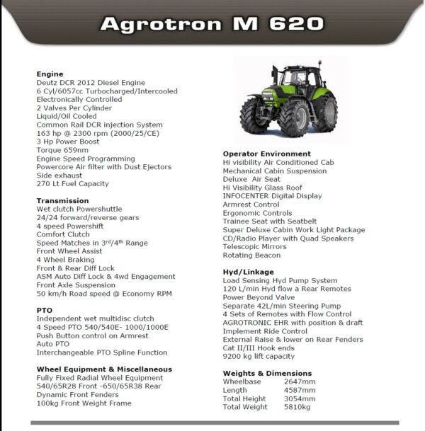 Deutz M620 Specs